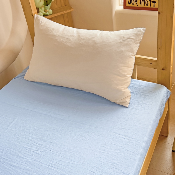 91家纺网 家纺一手货源 找家纺 欧妮家纺 2025新款纯色双拼水洗棉四件套学生宿舍上下铺床单被套三件套床上用品-【含买家秀】 双拼系列-白蓝