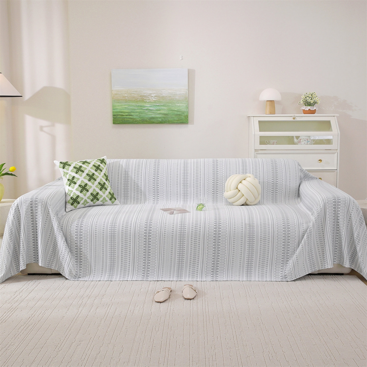 91家纺网 家纺一手货源 找家纺 （总）共鸣沙发垫 2026新款冰豆豆沙发巾-几何人生系列