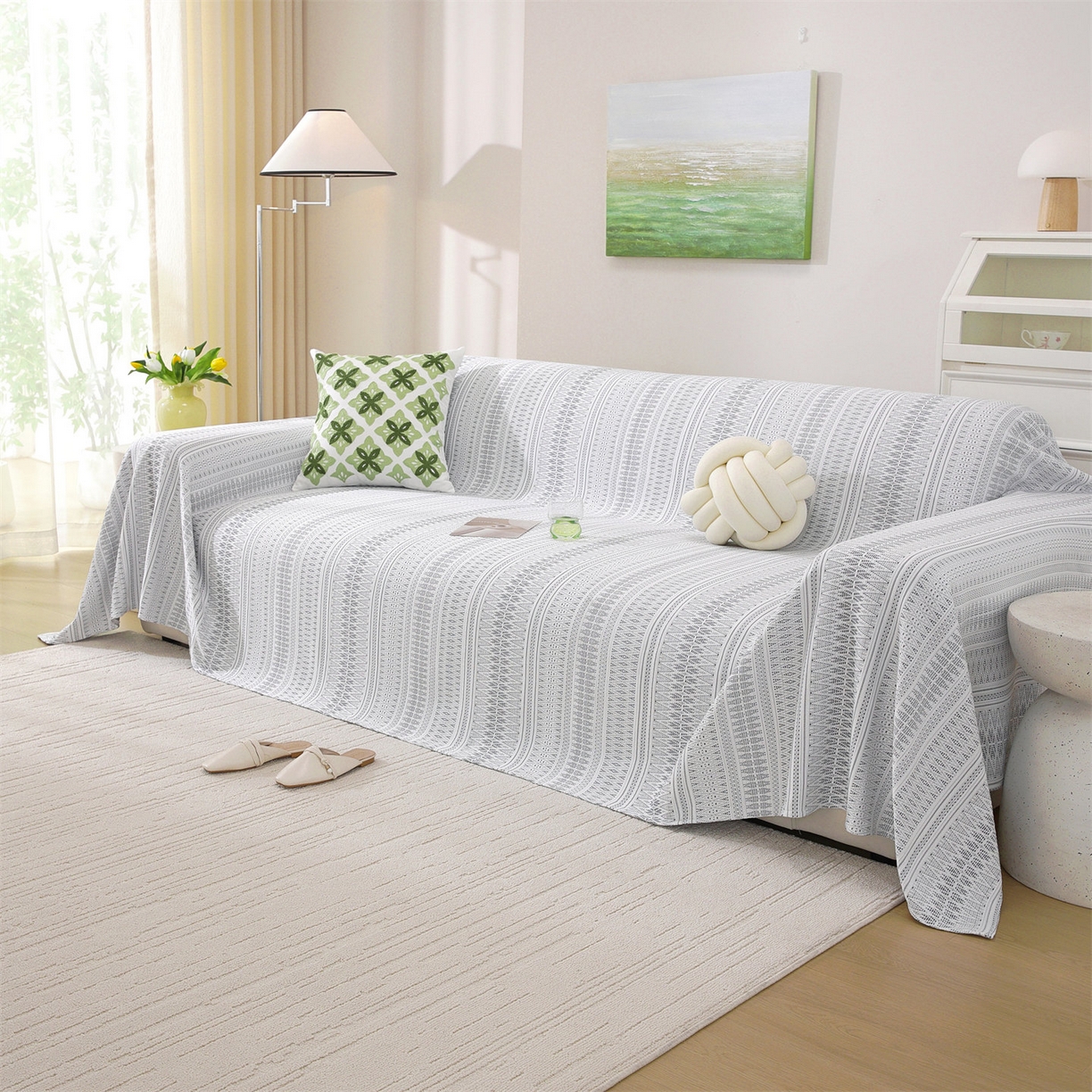 91家纺网 家纺一手货源 找家纺 （总）共鸣沙发垫 2026新款冰豆豆沙发巾-几何人生系列