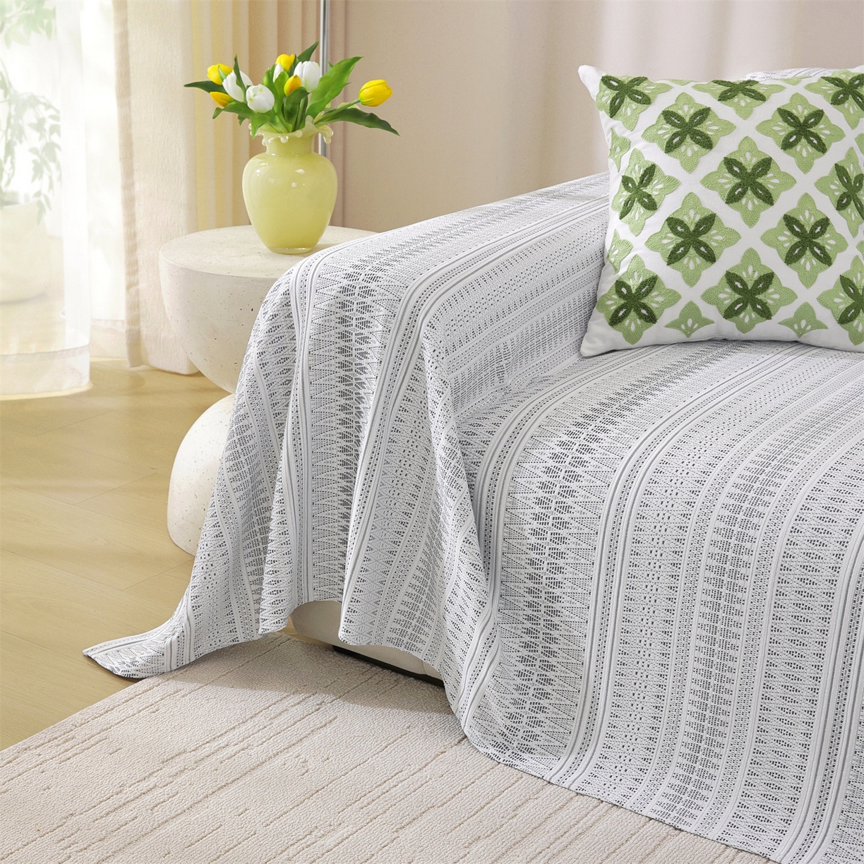 91家纺网 家纺一手货源 找家纺 （总）共鸣沙发垫 2026新款冰豆豆沙发巾-几何人生系列