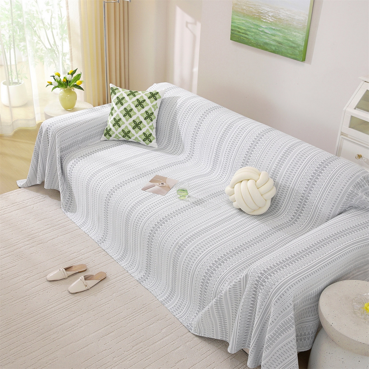 91家纺网 家纺一手货源 找家纺 （总）共鸣沙发垫 2026新款冰豆豆沙发巾-几何人生系列