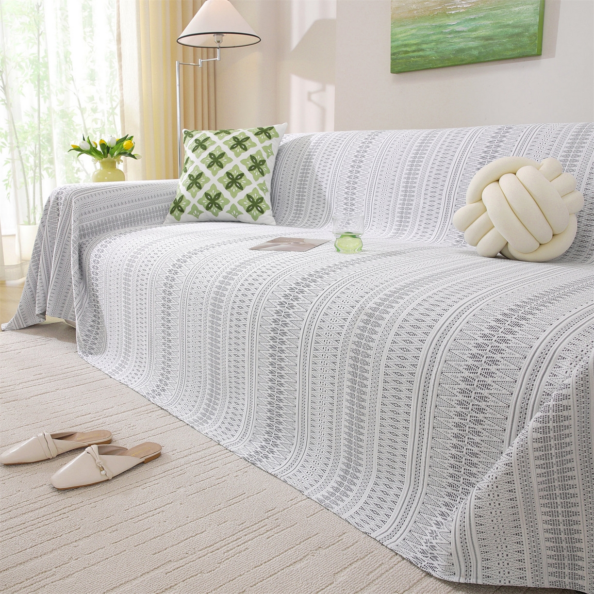 91家纺网 家纺一手货源 找家纺 （总）共鸣沙发垫 2026新款冰豆豆沙发巾-几何人生系列