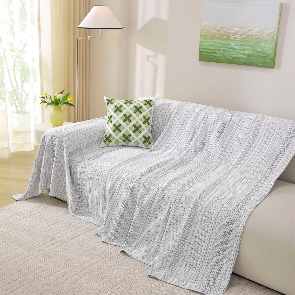 91家纺网 家纺一手货源 找家纺 （总）共鸣沙发垫 2026新款冰豆豆沙发巾-几何人生系列