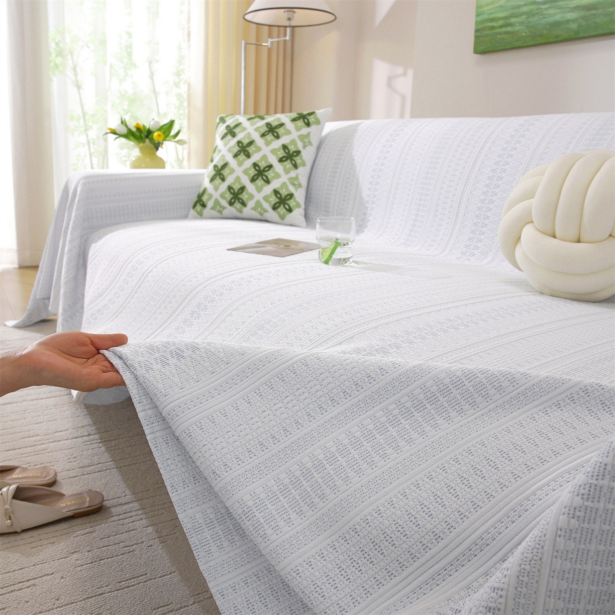 共鸣沙发垫 2026新款冰豆豆沙发巾-几何人生系列 几何人生浅蓝