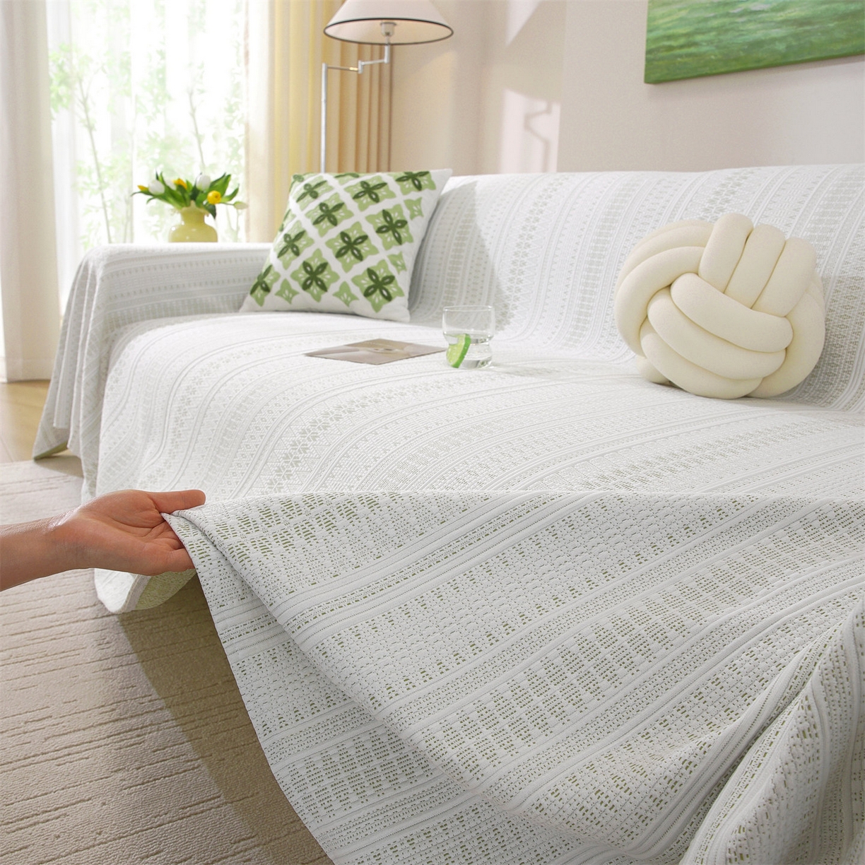 共鸣沙发垫 2026新款冰豆豆沙发巾-几何人生系列 几何人生浅绿