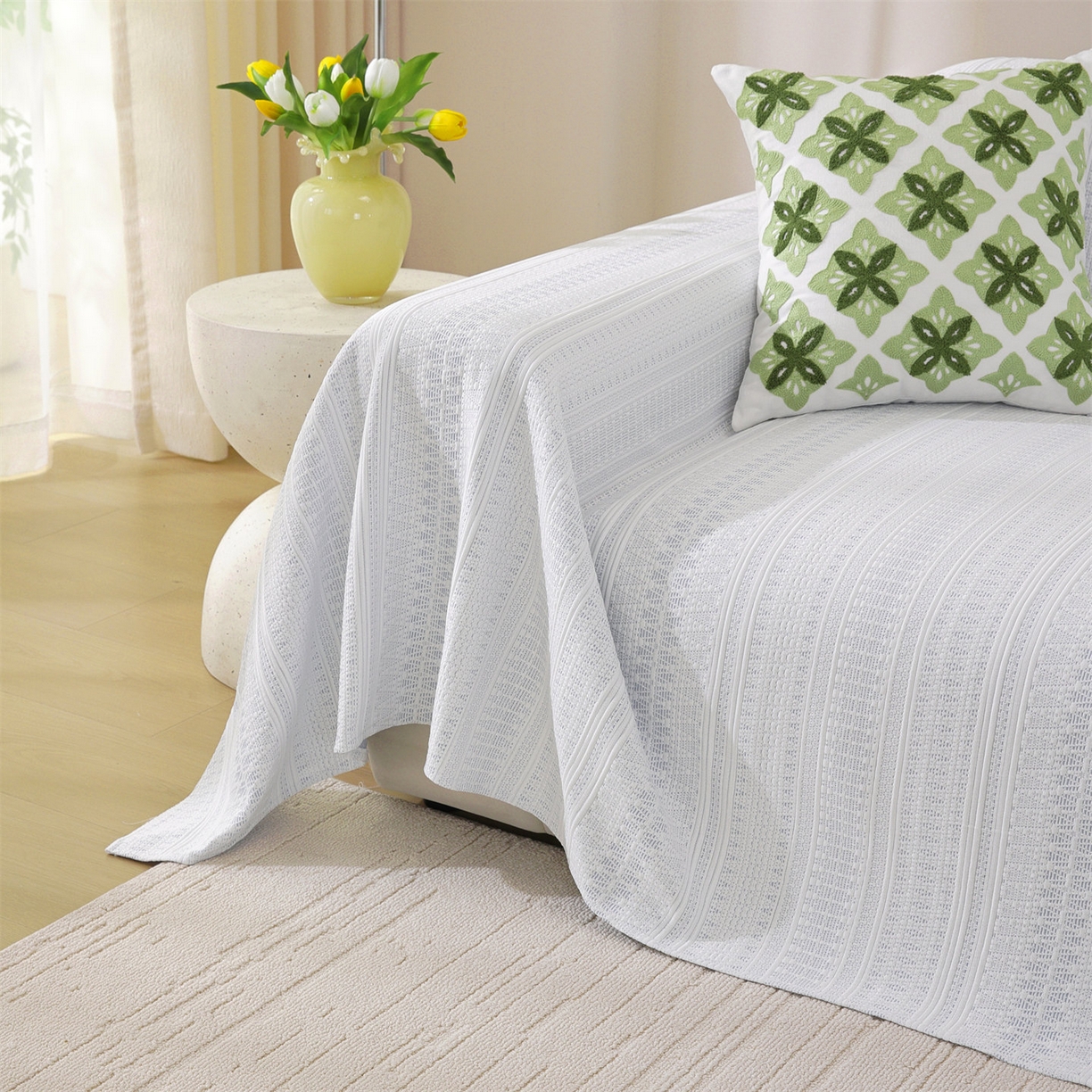 91家纺网 家纺一手货源 找家纺 共鸣沙发垫 2026新款冰豆豆沙发巾-几何人生系列 几何人生浅蓝