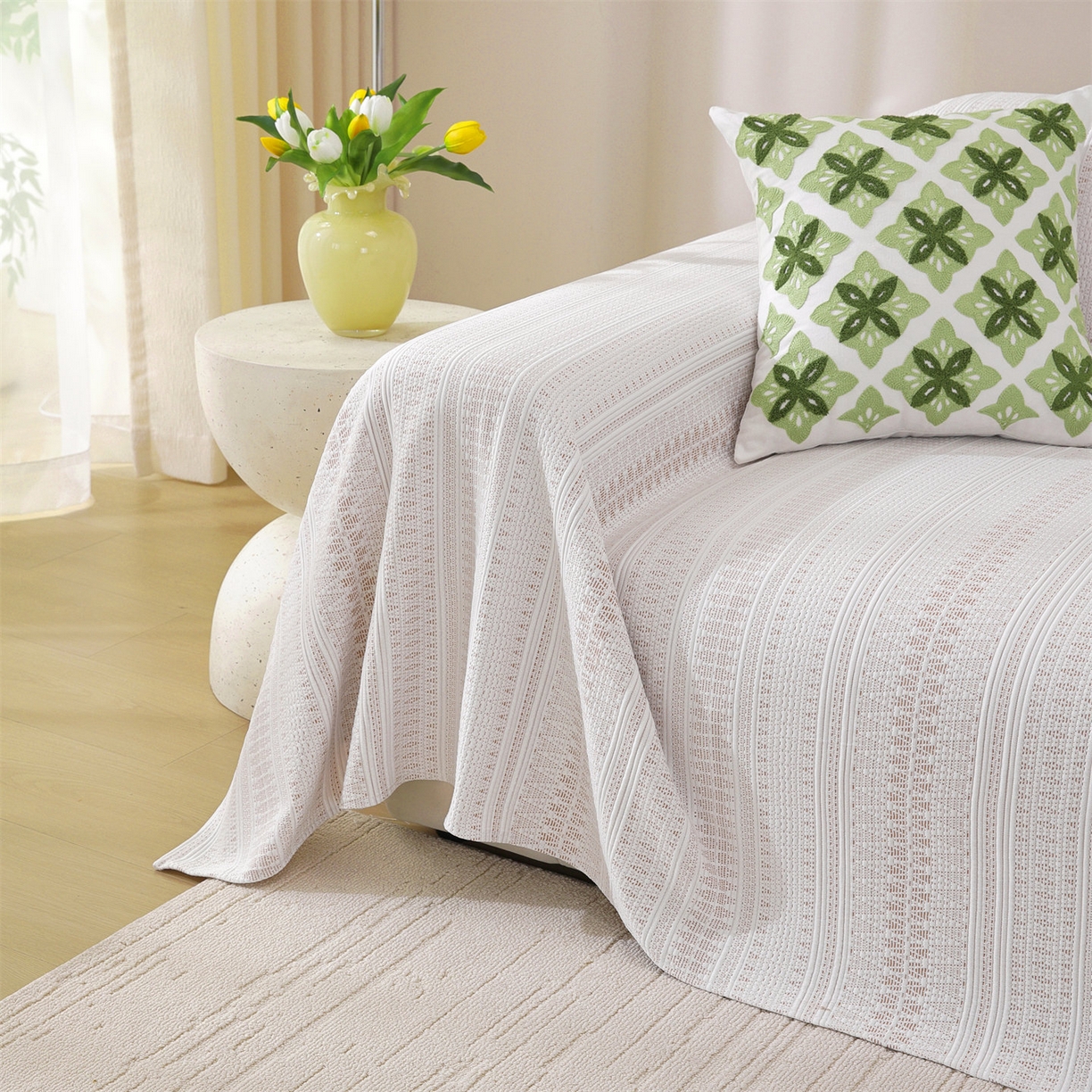 91家纺网 家纺一手货源 找家纺 共鸣沙发垫 2026新款冰豆豆沙发巾-几何人生系列 几何人生浅咖