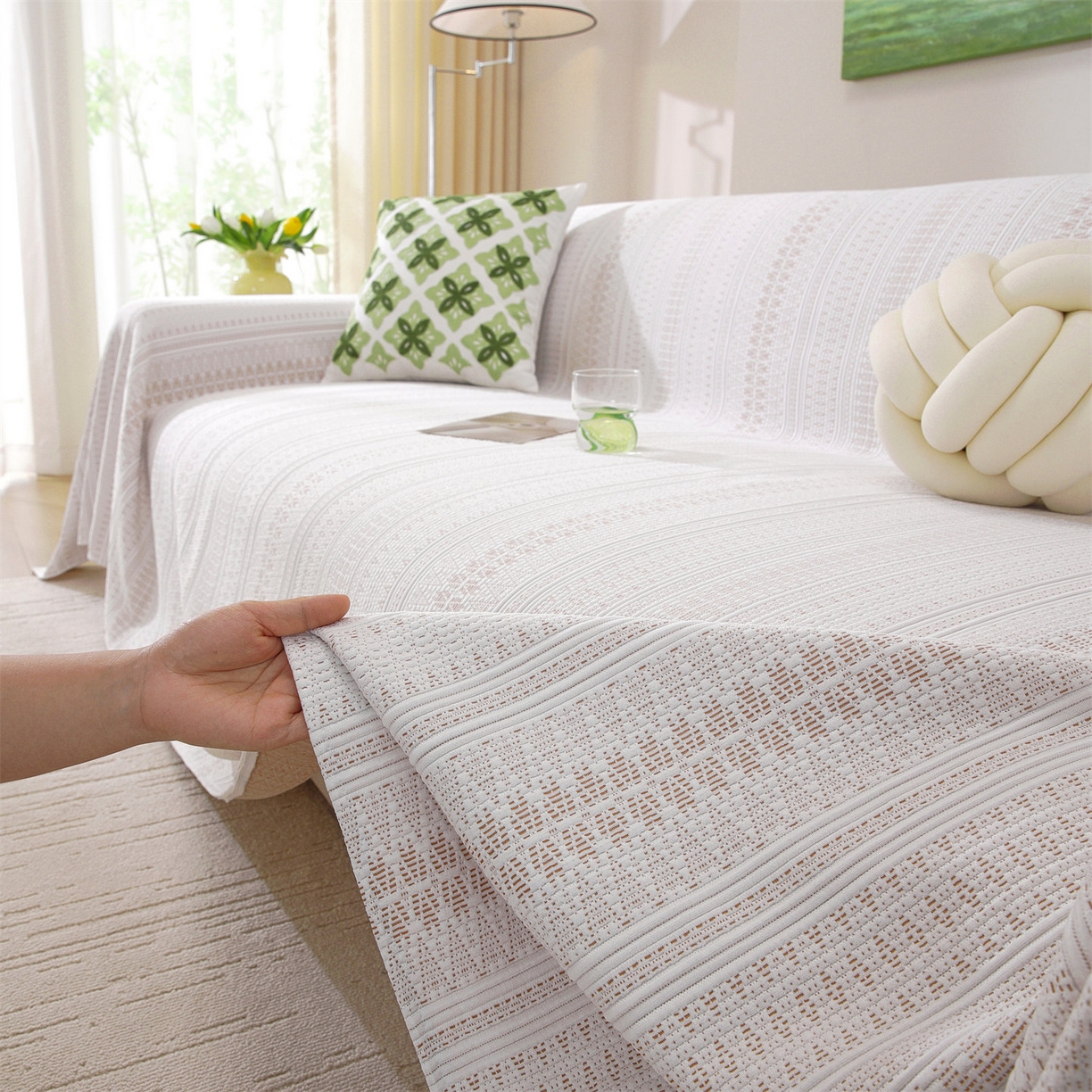 共鸣沙发垫 2026新款冰豆豆沙发巾-几何人生系列 几何人生浅咖