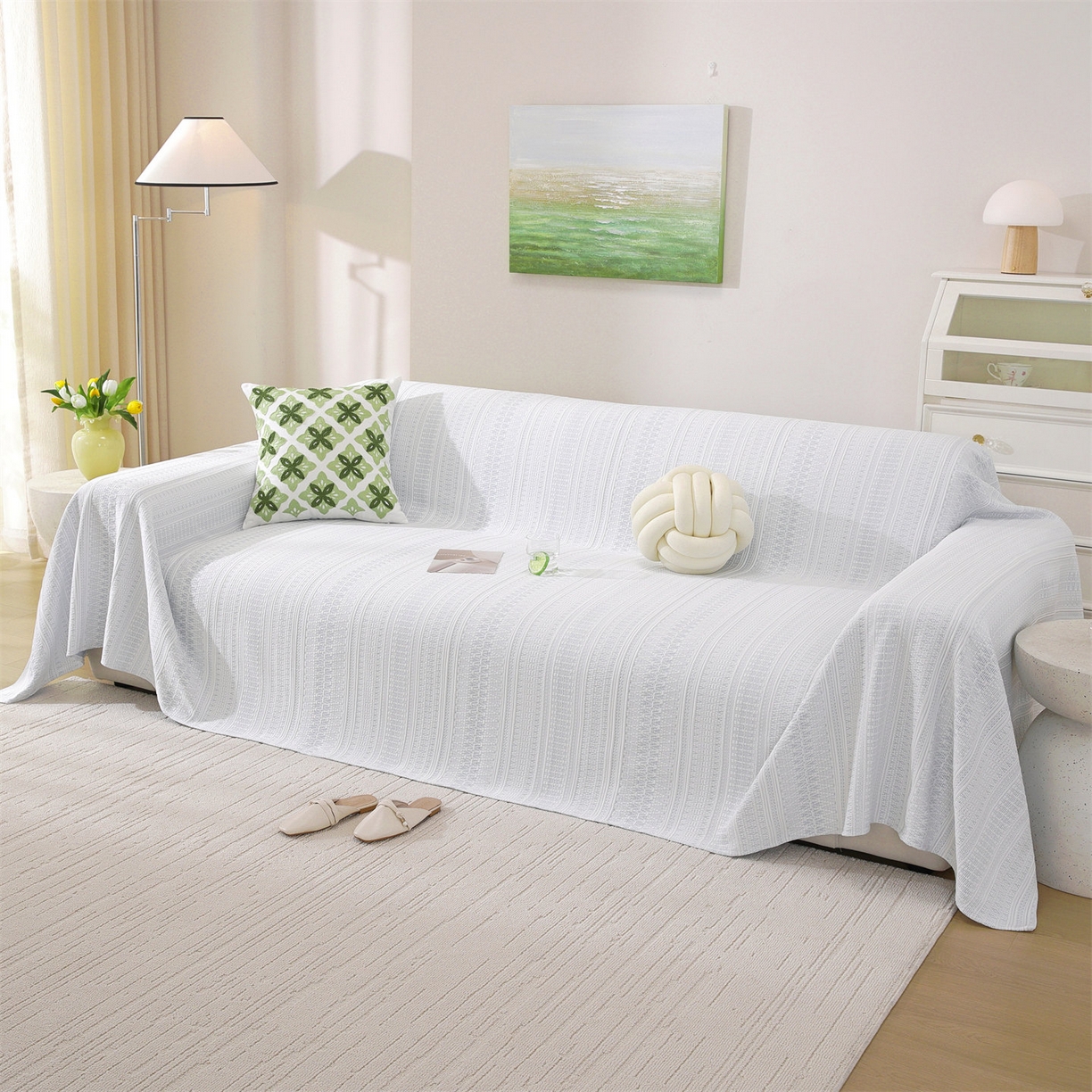 91家纺网 家纺一手货源 找家纺 共鸣沙发垫 2026新款冰豆豆沙发巾-几何人生系列 几何人生浅蓝