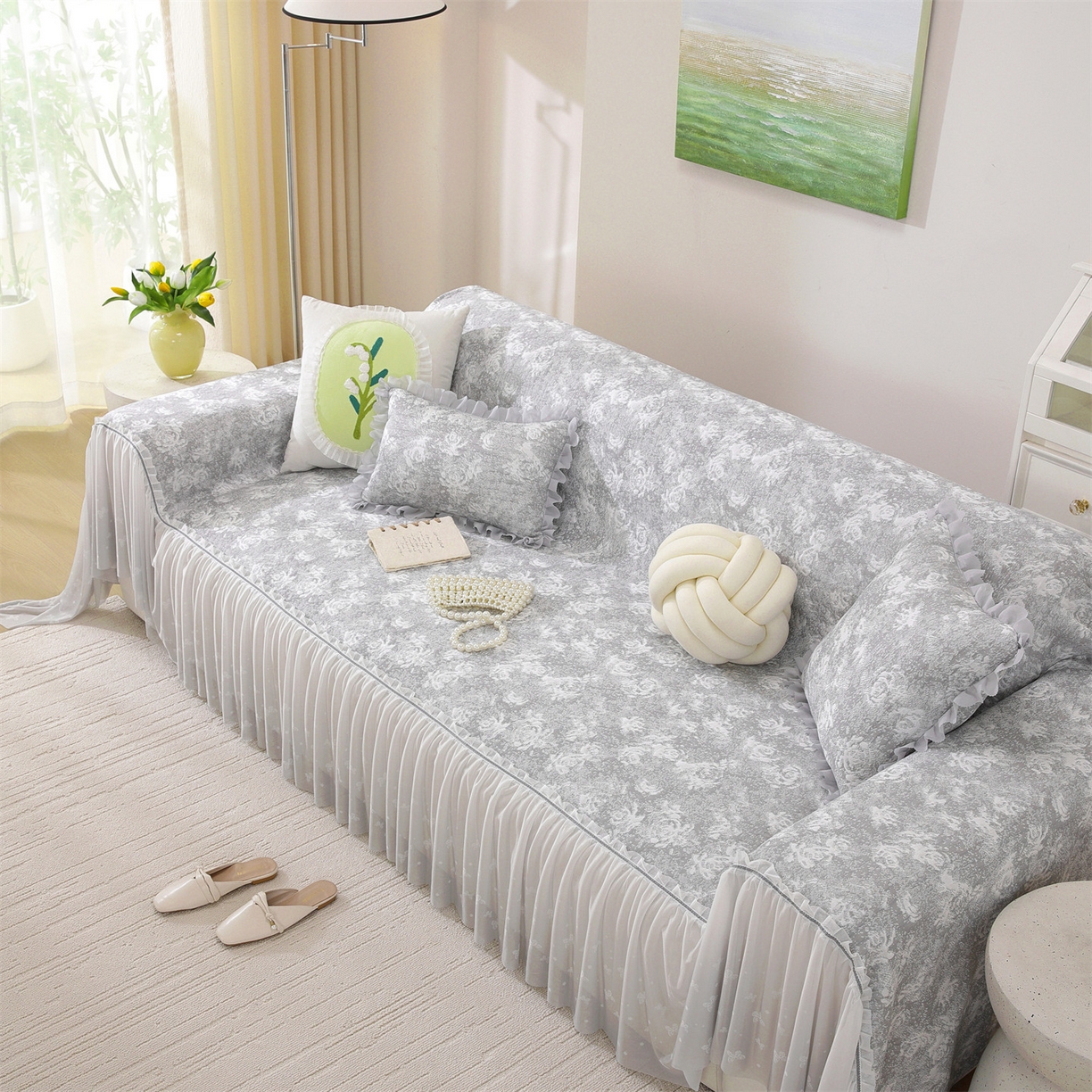 91家纺网 家纺一手货源 找家纺 （总）共鸣沙发垫 2026新款凉感沙发巾-玫瑰