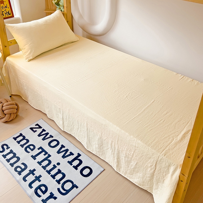 91家纺网 家纺一手货源 找家纺 欧妮家纺 2025新款纯色双拼水洗棉四件套学生宿舍上下铺床单被套三件套床上用品-【含买家秀】 双拼系列-奶黄绿