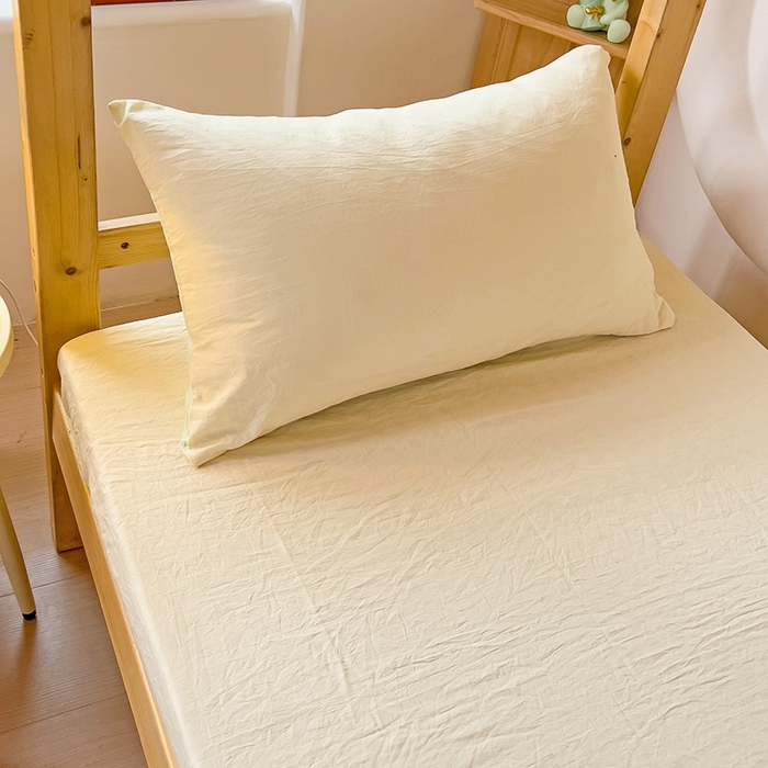 91家纺网 家纺一手货源 找家纺 欧妮家纺 2025新款纯色双拼水洗棉四件套学生宿舍上下铺床单被套三件套床上用品-【含买家秀】 双拼系列-奶黄绿