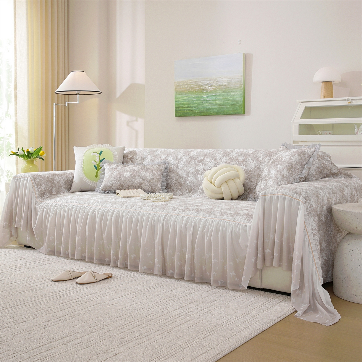 91家纺网 家纺一手货源 找家纺 共鸣沙发垫 2026新款凉感沙发巾-玫瑰 玫瑰咖色