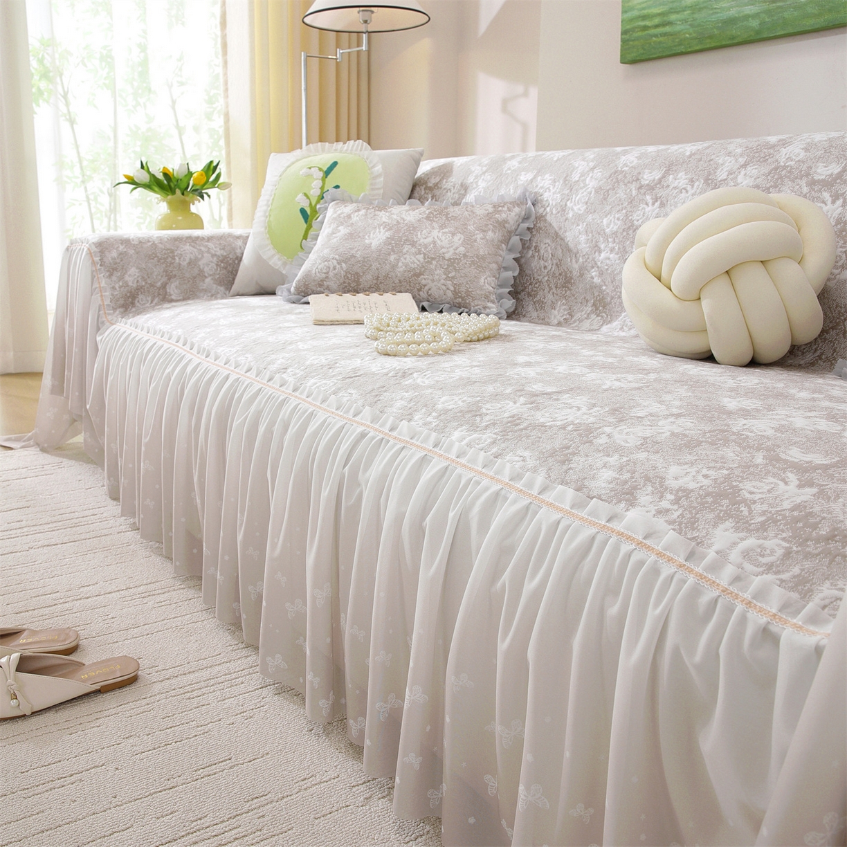 91家纺网 家纺一手货源 找家纺 共鸣沙发垫 2026新款凉感沙发巾-玫瑰 玫瑰咖色