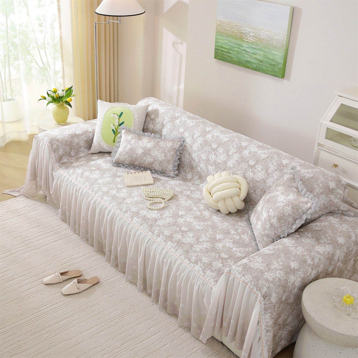 91家纺网 家纺一手货源 找家纺 共鸣沙发垫 2026新款凉感沙发巾-玫瑰 玫瑰咖色