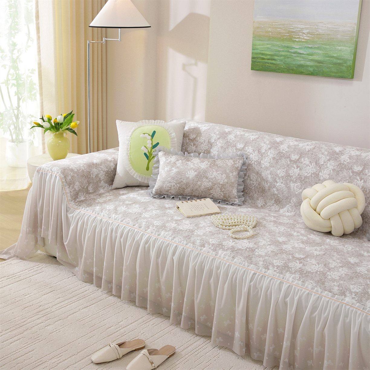 91家纺网 家纺一手货源 找家纺 共鸣沙发垫 2026新款凉感沙发巾-玫瑰 玫瑰咖色