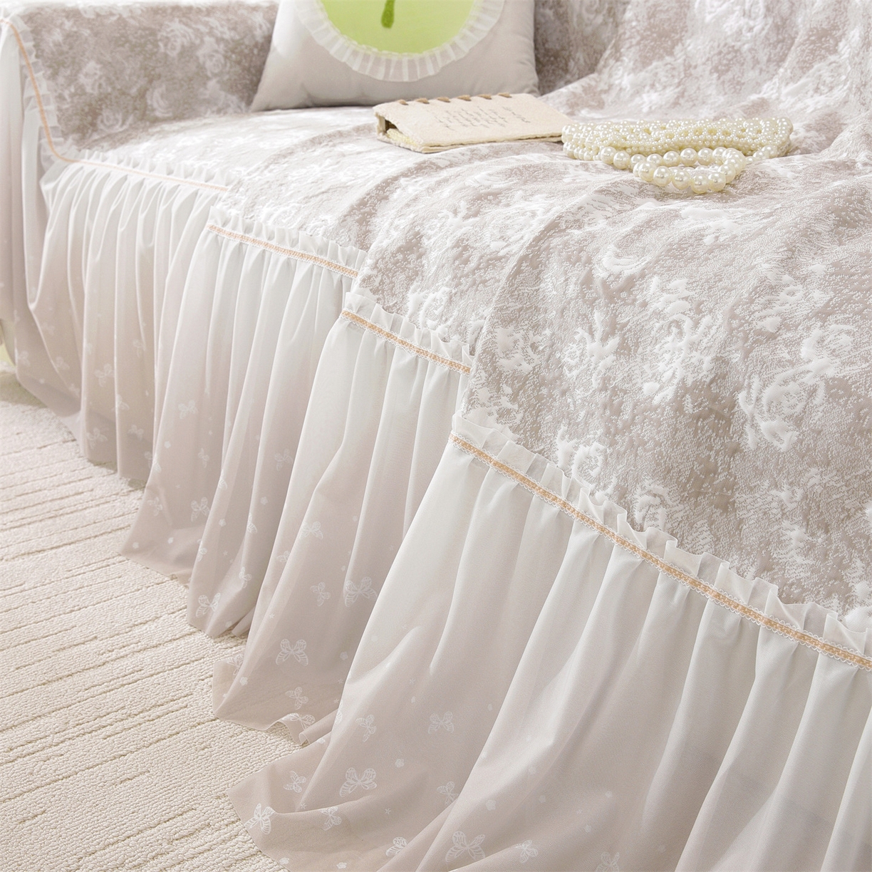 91家纺网 家纺一手货源 找家纺 共鸣沙发垫 2026新款凉感沙发巾-玫瑰 玫瑰咖色