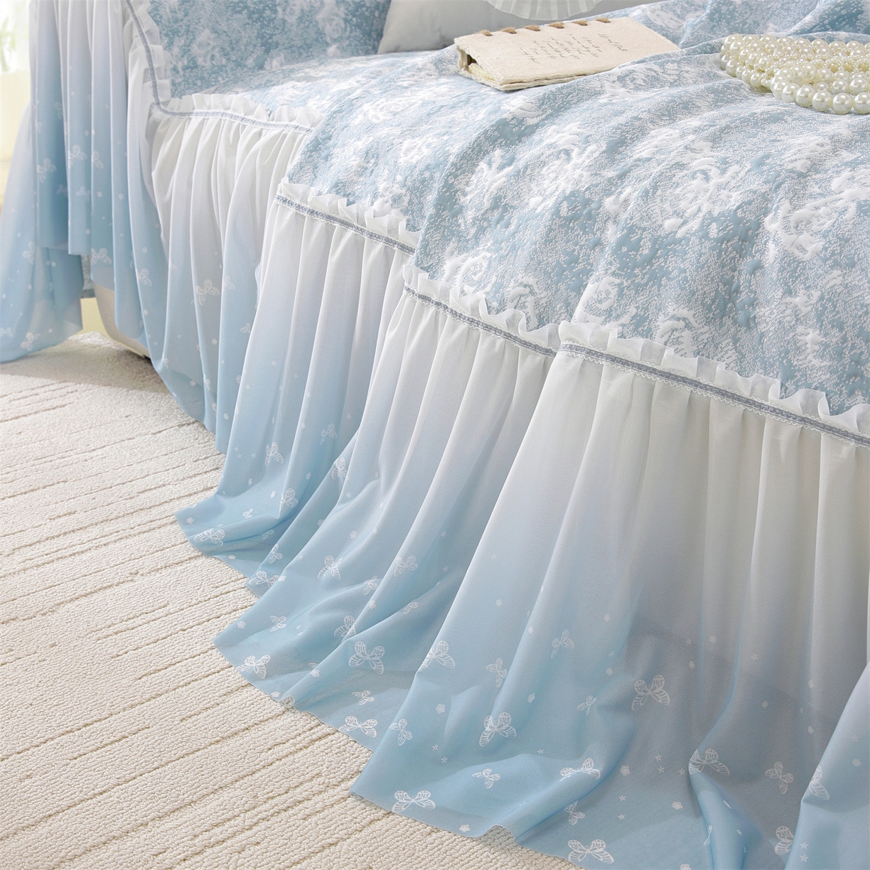 91家纺网 家纺一手货源 找家纺 共鸣沙发垫 2026新款凉感沙发巾-玫瑰 玫瑰蓝色