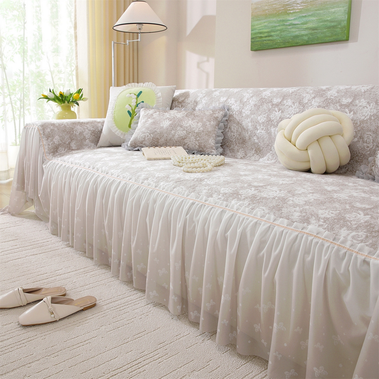 91家纺网 家纺一手货源 找家纺 共鸣沙发垫 2026新款凉感沙发巾-玫瑰 玫瑰咖色