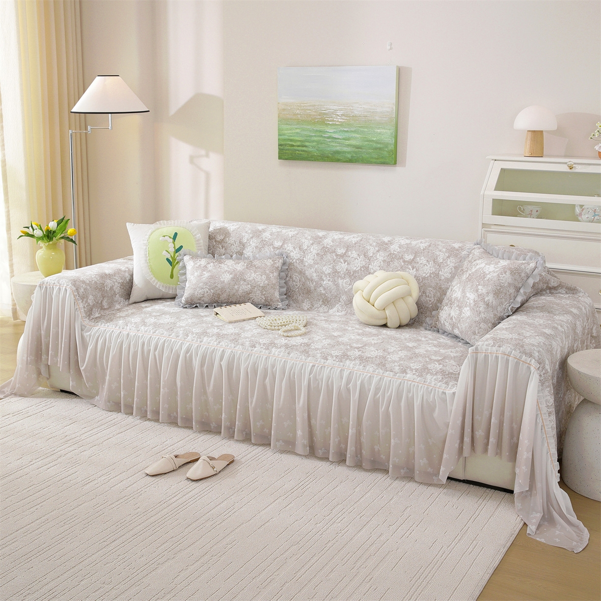 91家纺网 家纺一手货源 找家纺 共鸣沙发垫 2026新款凉感沙发巾-玫瑰 玫瑰咖色