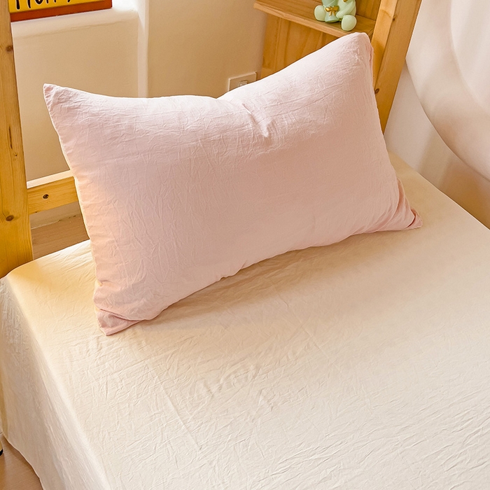 91家纺网 家纺一手货源 找家纺 欧妮家纺 2025新款纯色双拼水洗棉四件套学生宿舍上下铺床单被套三件套床上用品-【含买家秀】 双拼系列-浅粉黄