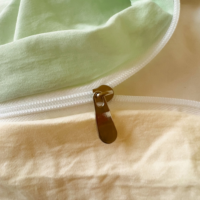 91家纺网 家纺一手货源 找家纺 欧妮家纺 2025新款纯色双拼水洗棉四件套学生宿舍上下铺床单被套三件套床上用品-【含买家秀】 双拼系列-浅绿黄