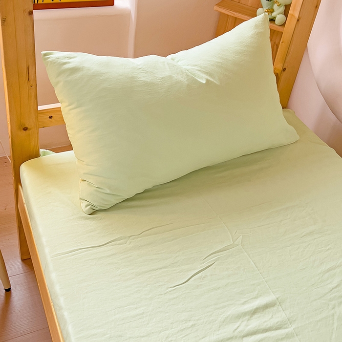 91家纺网 家纺一手货源 找家纺 欧妮家纺 2025新款纯色双拼水洗棉四件套学生宿舍上下铺床单被套三件套床上用品-【含买家秀】 双拼系列-浅绿黄