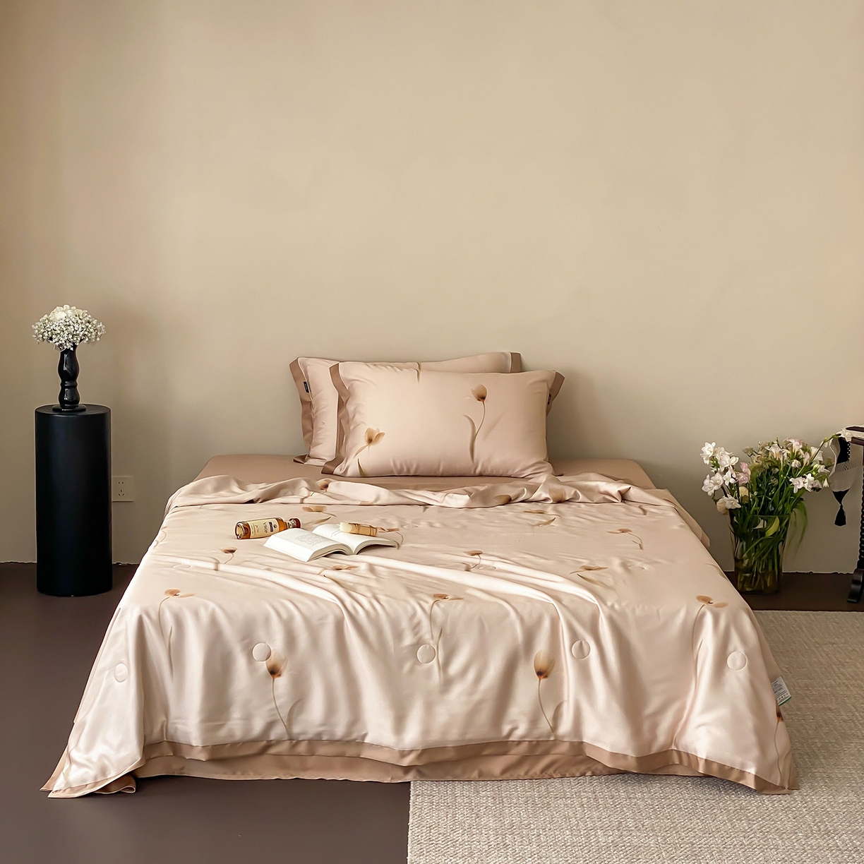 玉宇阁家居 2026新款60S兰精天丝印花夏被四件套 流光花语-肉桂拿铁