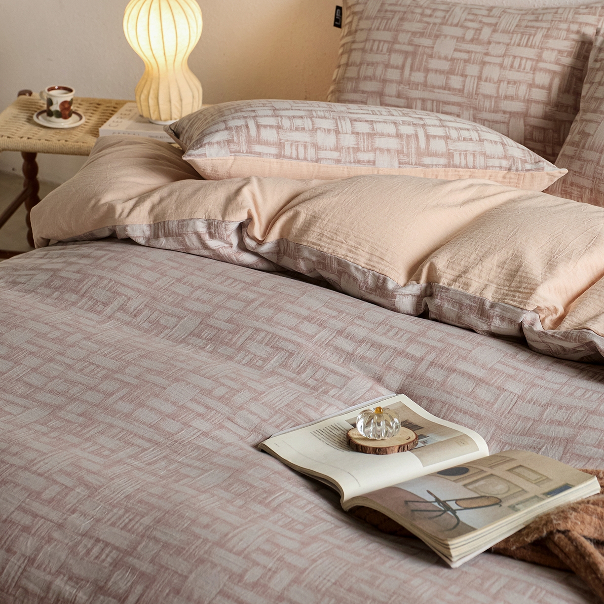 91家纺网 家纺一手货源 找家纺 （总）千朵森 2026新款全棉纯棉色织提花肌理四件套-素序