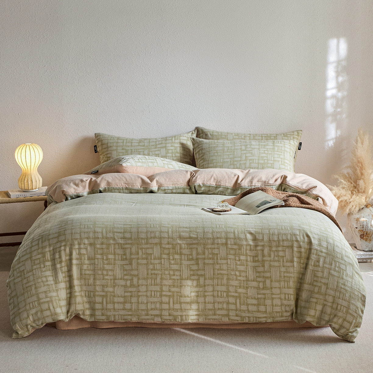 91家纺网 家纺一手货源 找家纺 千朵森 2026新款全棉纯棉色织提花肌理四件套-素序 素序-肌理青织