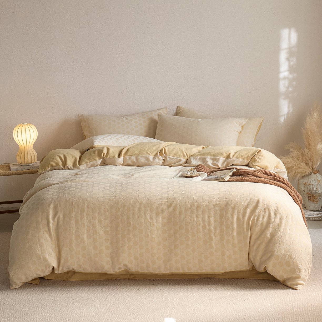 千朵森 2026新款全棉纯棉色织提花肌理四件套-素序 素序-奶盐波点