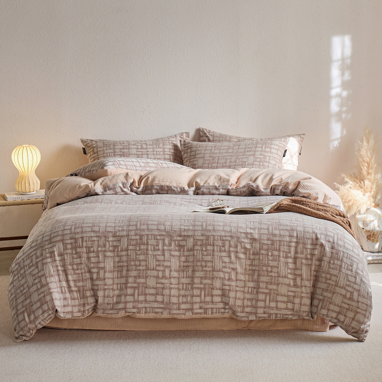 千朵森 2026新款全棉纯棉色织提花肌理四件套-素序 素序-肌理浅棕