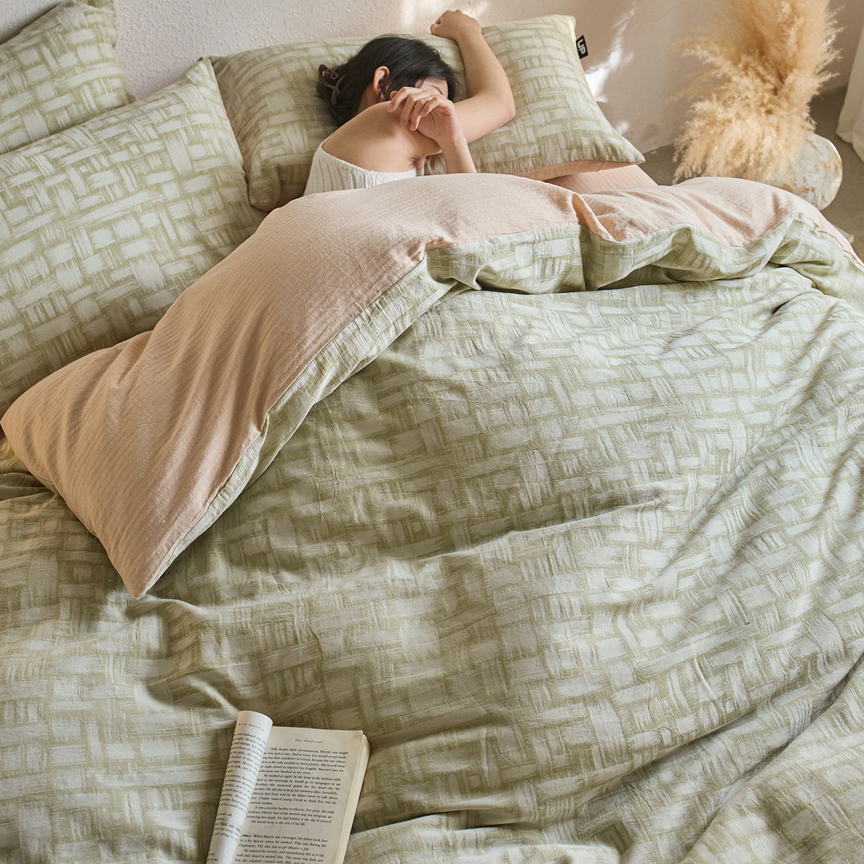 91家纺网 家纺一手货源 找家纺 千朵森 2026新款全棉纯棉色织提花肌理四件套-素序 素序-肌理青织