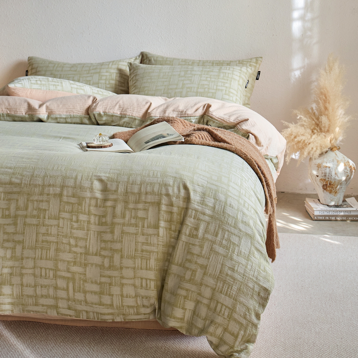 91家纺网 家纺一手货源 找家纺 千朵森 2026新款全棉纯棉色织提花肌理四件套-素序 素序-肌理青织