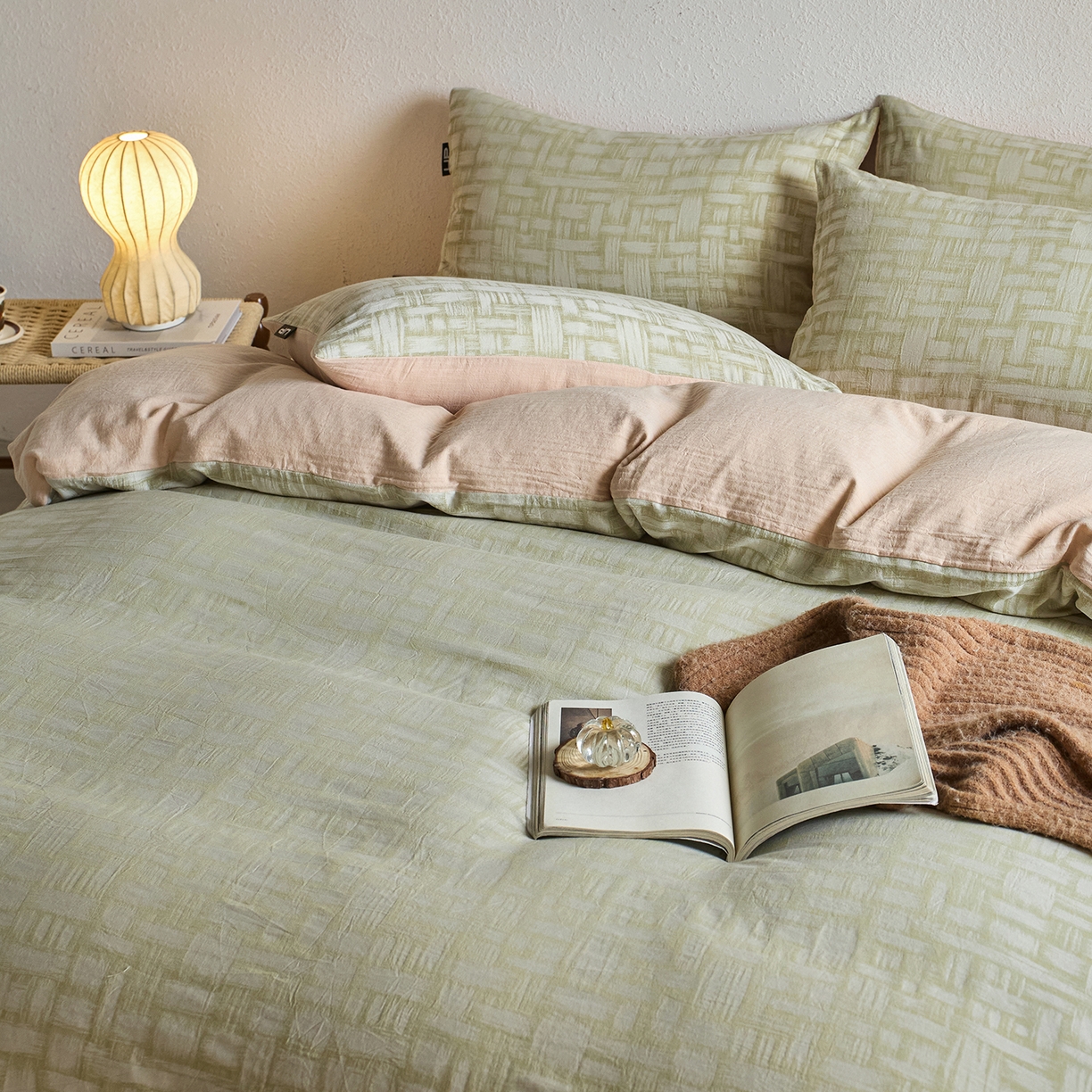 91家纺网 家纺一手货源 找家纺 千朵森 2026新款全棉纯棉色织提花肌理四件套-素序 素序-肌理青织