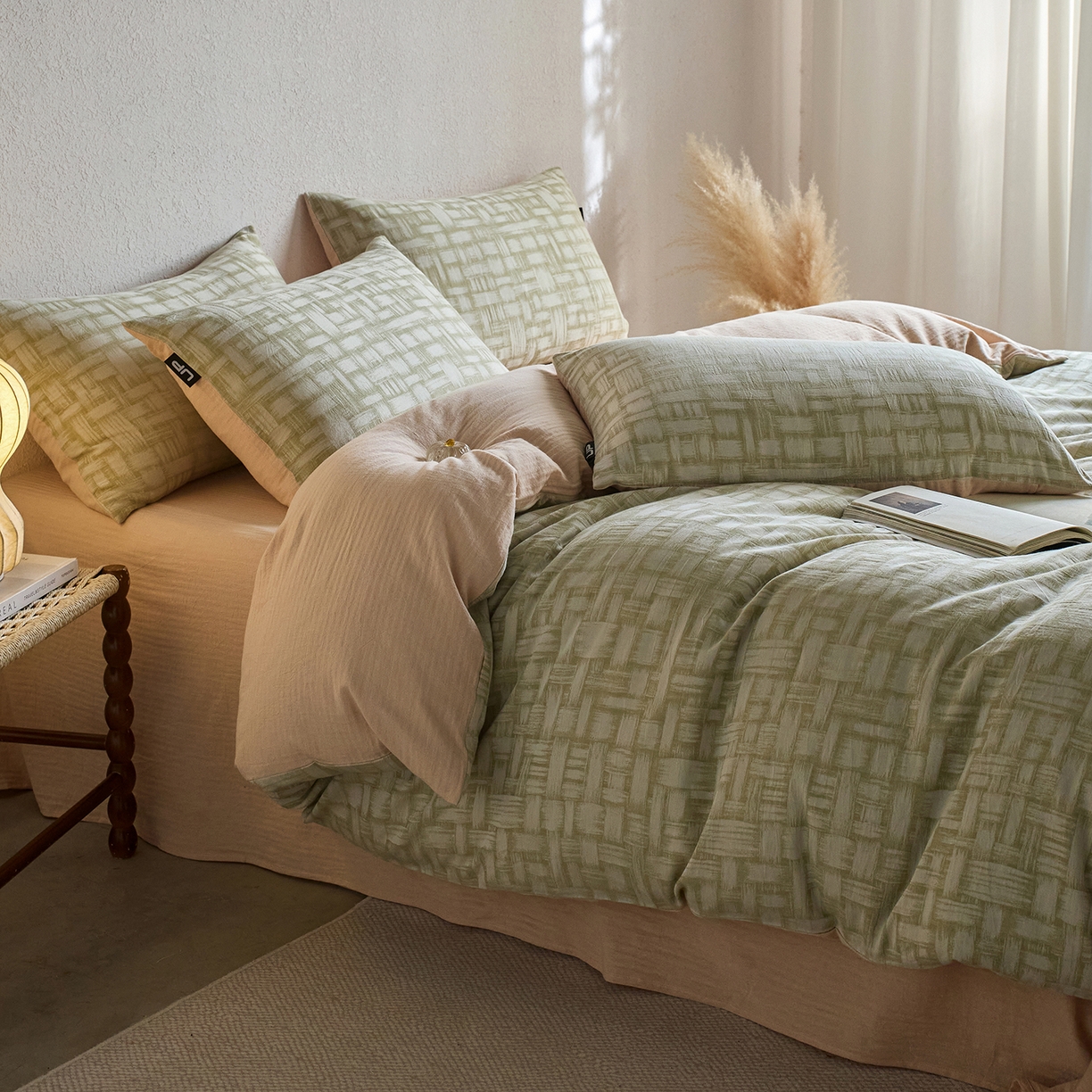 91家纺网 家纺一手货源 找家纺 千朵森 2026新款全棉纯棉色织提花肌理四件套-素序 素序-肌理青织