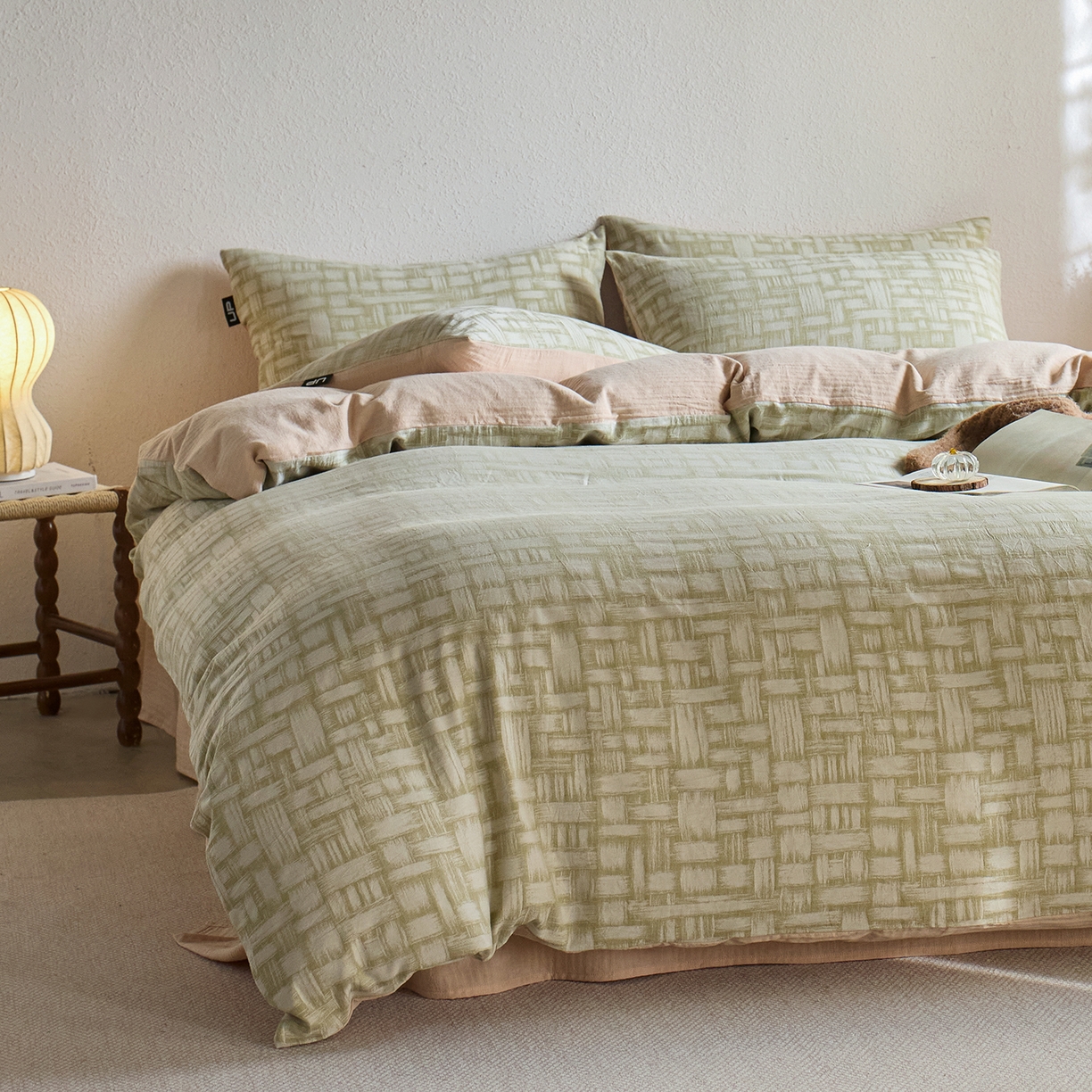 91家纺网 家纺一手货源 找家纺 千朵森 2026新款全棉纯棉色织提花肌理四件套-素序 素序-肌理青织