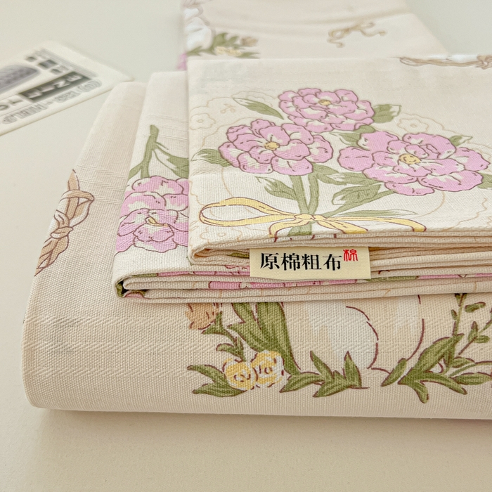 91家纺网 家纺一手货源 找家纺 （总）欧妮家纺 2025新款原棉老粗布床单被单夏季凉席三件套-三枚缎系列