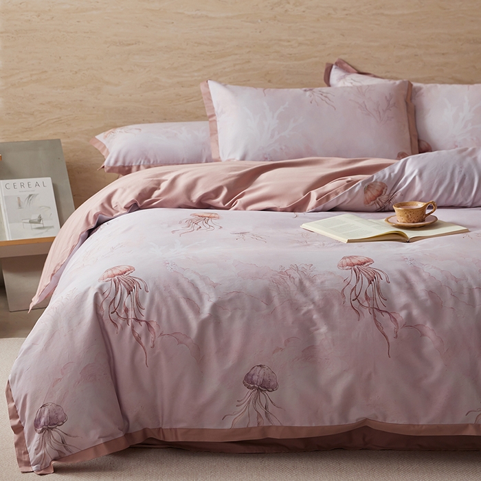 千朵森 2026新款海洋风全棉纯棉50S数码印花拼角四件套 HY水母私语