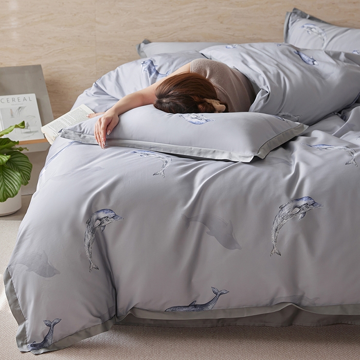 91家纺网 家纺一手货源 找家纺 （总）千朵森 2026新款海洋风全棉纯棉50S数码印花拼角四件套