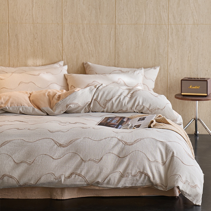 91家纺网 家纺一手货源 找家纺 千朵森 2026新款全棉纯棉色织提花水洗棉四件套-漫织 漫织-拿铁棕