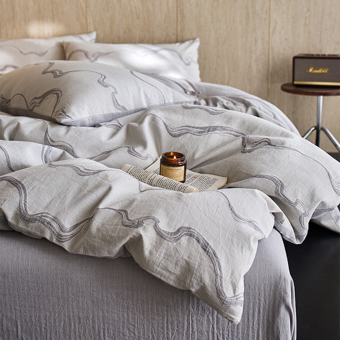 91家纺网 家纺一手货源 找家纺 千朵森 2026新款全棉纯棉色织提花水洗棉四件套-漫织 漫织-月岩灰