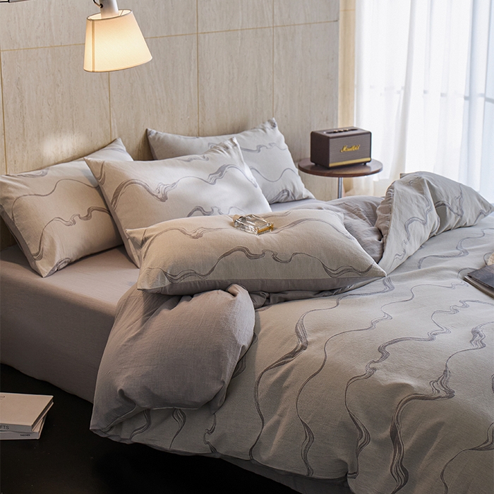 91家纺网 家纺一手货源 找家纺 千朵森 2026新款全棉纯棉色织提花水洗棉四件套-漫织 漫织-月岩灰