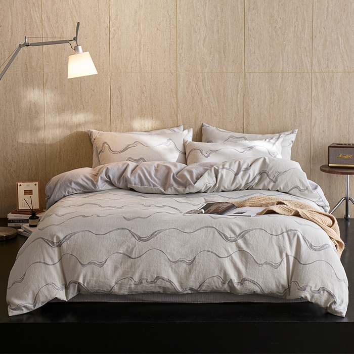 91家纺网 家纺一手货源 找家纺 千朵森 2026新款全棉纯棉色织提花水洗棉四件套-漫织 漫织-月岩灰