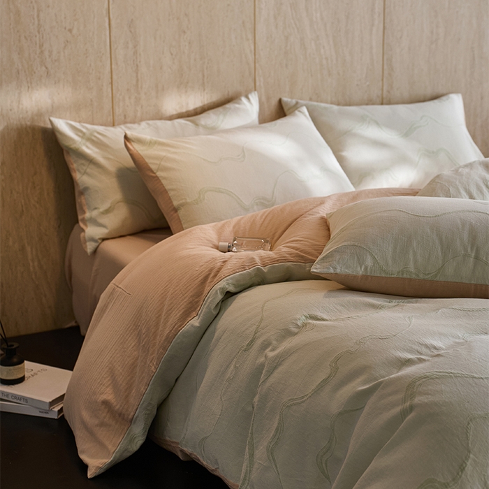 91家纺网 家纺一手货源 找家纺 千朵森 2026新款全棉纯棉色织提花水洗棉四件套-漫织 漫织-治愈绿