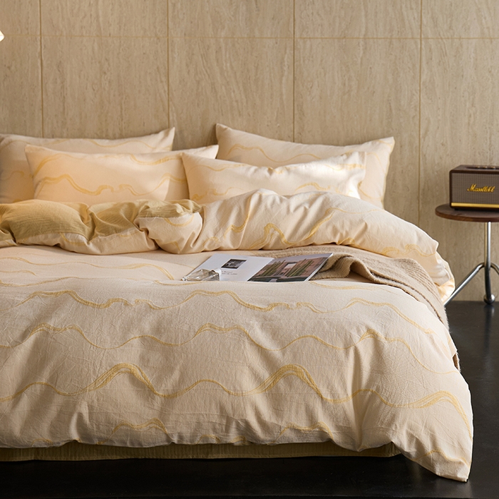 千朵森 2026新款全棉纯棉色织提花水洗棉四件套-漫织 漫织-冰川橘