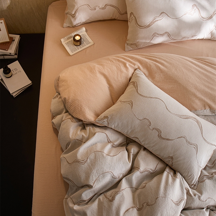 91家纺网 家纺一手货源 找家纺 千朵森 2026新款全棉纯棉色织提花水洗棉四件套-漫织 漫织-拿铁棕