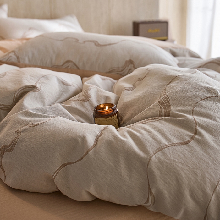 91家纺网 家纺一手货源 找家纺 千朵森 2026新款全棉纯棉色织提花水洗棉四件套-漫织 漫织-拿铁棕