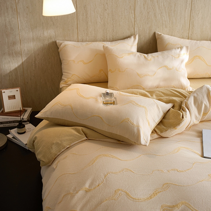 91家纺网 家纺一手货源 找家纺 千朵森 2026新款全棉纯棉色织提花水洗棉四件套-漫织 漫织-冰川橘