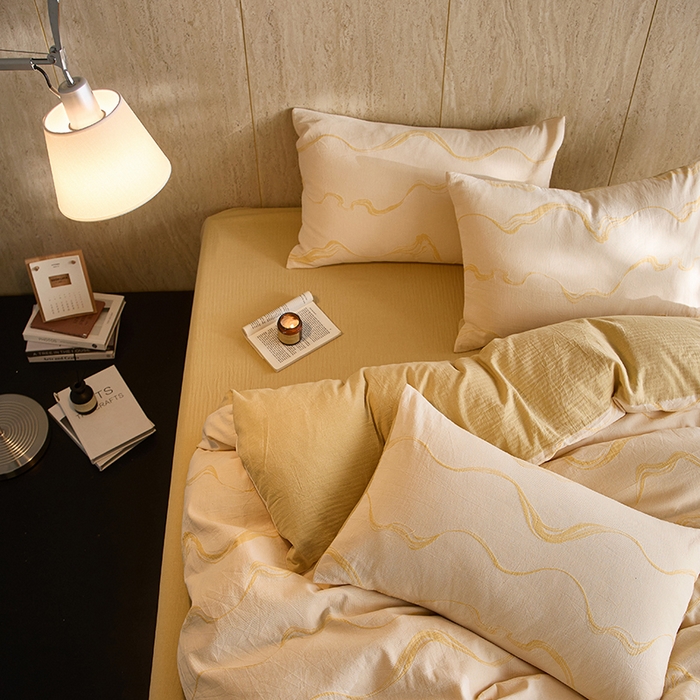 91家纺网 家纺一手货源 找家纺 千朵森 2026新款全棉纯棉色织提花水洗棉四件套-漫织 漫织-冰川橘